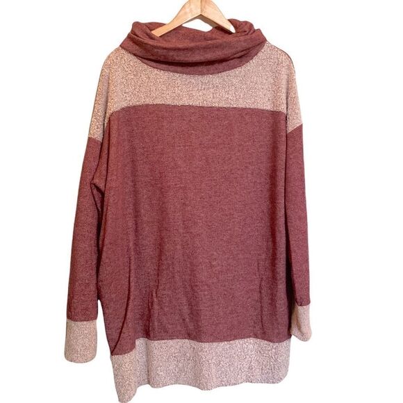 Wanna B Maroon White Turtle Neck Sweater Size Large - Picture 1 of 6
